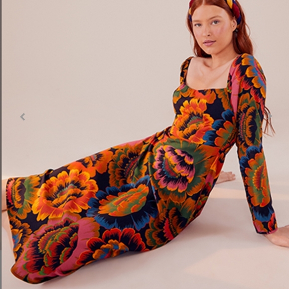 Farm Rio Colorful Flowers Midi Dress - Picture 6 of 7